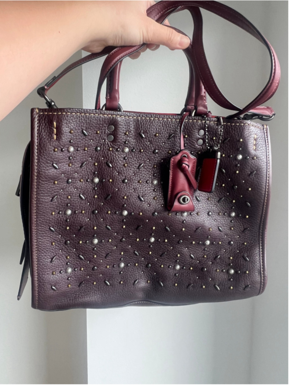 Coach 1941 Rogue 30 Oxblood Rivet Burgundy Glovetanned Pebble Leather Satchel